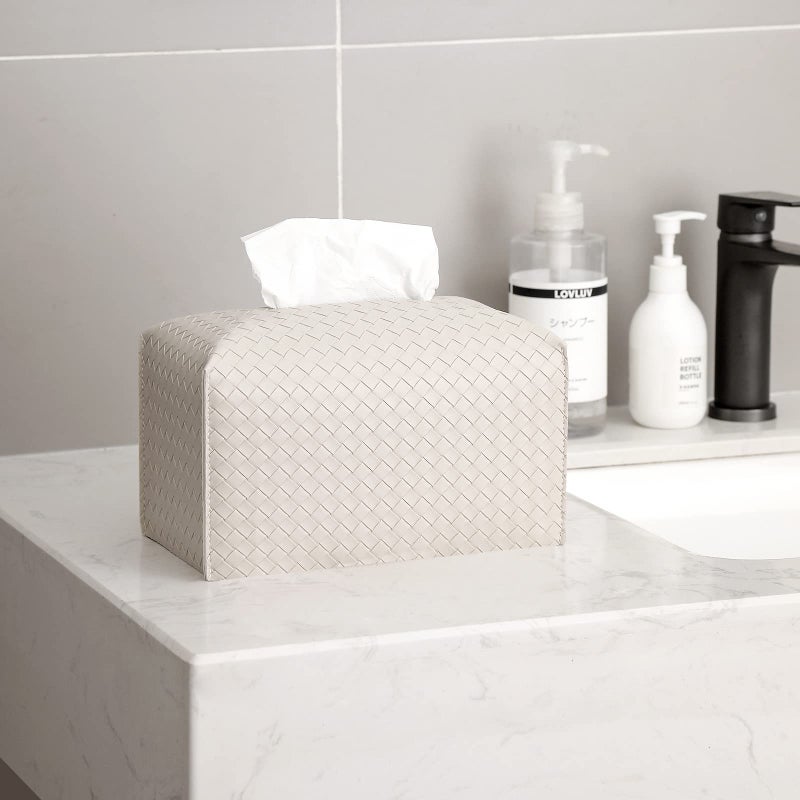 zoocatia Tissue Box Cover Rectangle PU Leather Tissue Holder Facial Tissue Case Paper Organizer Dispenser for Bathroom  Vanity  Countertop  Tabletop  Car  Office  Griege - Image 2